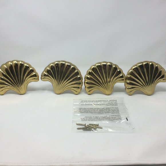 4 Solid Heavy Bright Brass Metal Shell Tie Backs - Picture 1 of 9